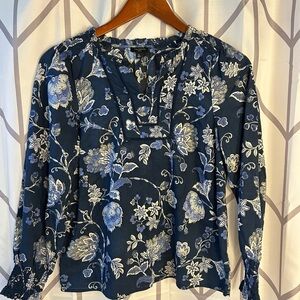 Talbots Navy Blue Floral Blouse